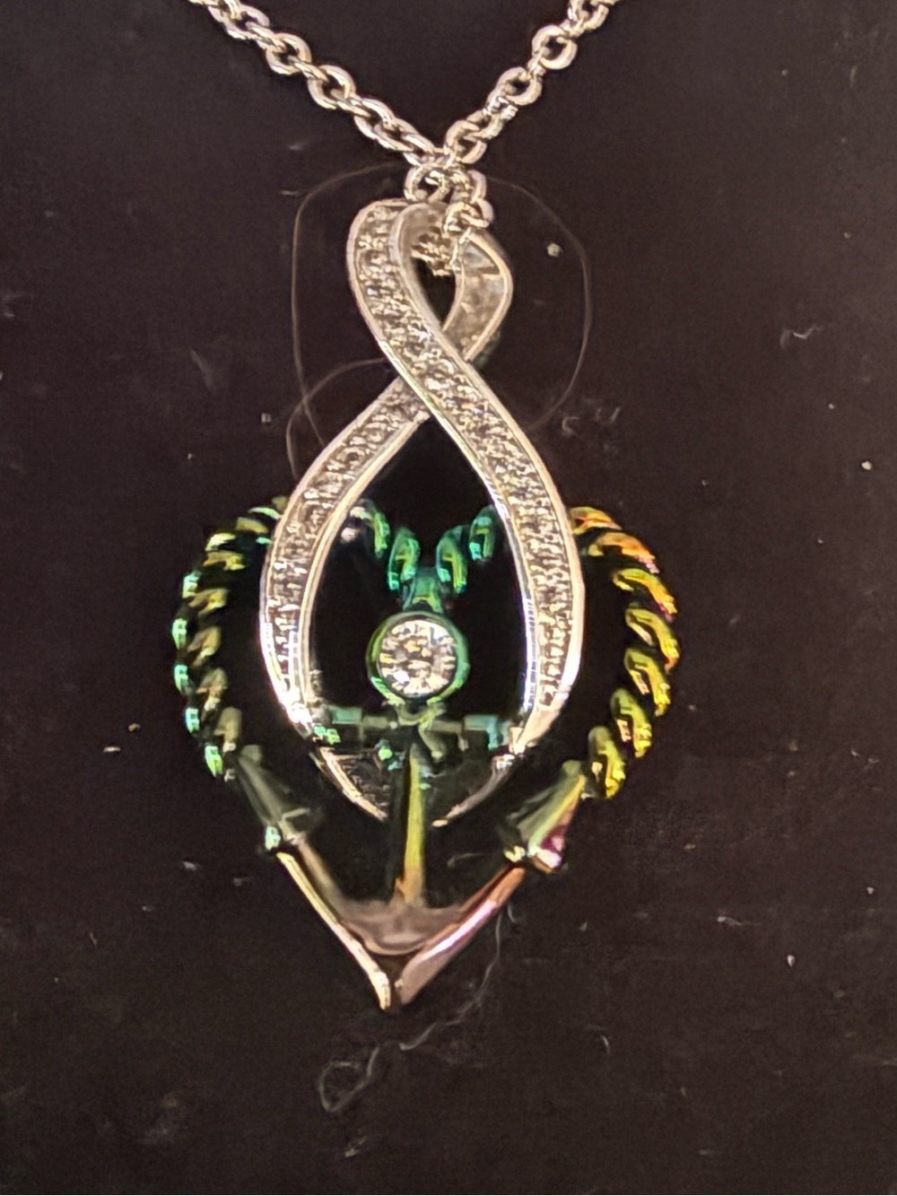 Silver and Iridescent Anchor Pendant Necklace - Women Jewelry